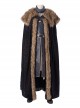 Game Of Thrones Season 8 Halloween Cosplay Jon Snow Brown Fur Collar Black Cloak Suit Costume Black Cloak