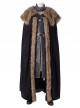Game Of Thrones Season 8 Halloween Cosplay Jon Snow Brown Fur Collar Black Cloak Suit Accessories Black Waistband