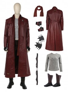 Guardians Of The Galaxy Vol 2 Halloween Cosplay Star-Lord Peter Jason Quill Costume Red Long Windbreaker Full Set