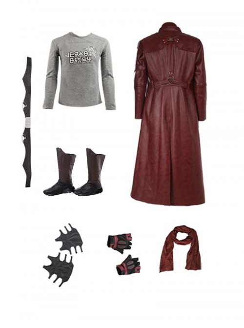 Guardians Of The Galaxy Vol 2 Halloween Cosplay Star-Lord Peter Jason Quill Costume Red Long Windbreaker Full Set