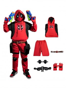 Movie Deadpool & Wolverine Halloween Cosplay Deadpool Children Hoodie Costume Set Without Helmet And Shoes And Pistol