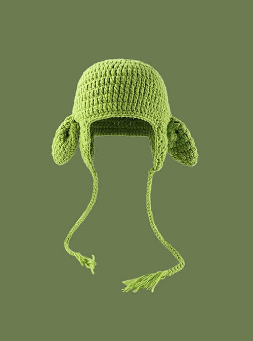 Big Ear Pig Green Kawaii Fashion Versatile Funny Childlike Warm Winter Ear Protection Windproof Woolen Yarn Hat