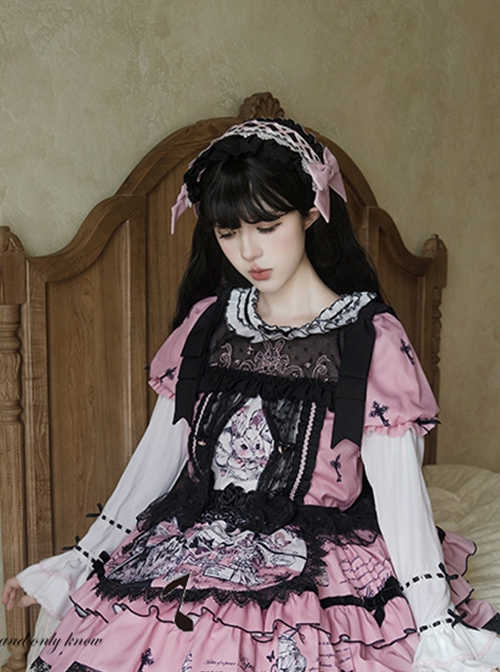 Doll Theater Series Kawaii Princess Style Black Pink Ruffles Lace 3D Bowknot Sweet Lolita Headband