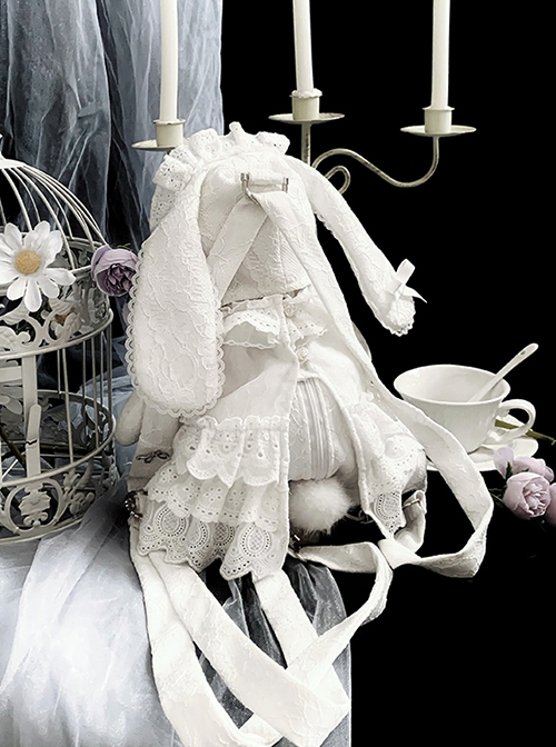 Ragdoll Box Little Lamb Yuki Series  White Sweet Lace Gothic Lolita Doll Bag Backpack Dress Hat Set