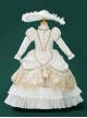 White Noble Lady Sun Hat Retro Royal Gorgeous Show Costumes Rose Lace Baroque Classic Lolita Long Sleeves Child Dress