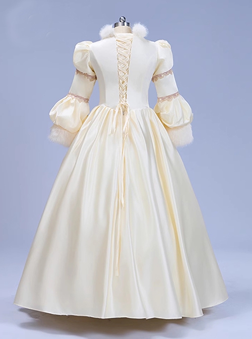 Beige Classic Lolita Prom European Medieval Retro Palace Princess Thickened Performance Costumes Ruffles Long Dress