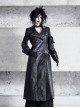 Shadow Of Snake Eyes Series Fall Winter Black Gothic Punk Cool Brooch Cracked Leather Suit Lambswool Thick Coat