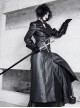 Shadow Of Snake Eyes Series Fall Winter Black Gothic Punk Cool Brooch Cracked Leather Suit Lambswool Thick Coat