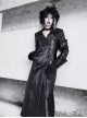 Shadow Of Snake Eyes Series Fall Winter Black Gothic Punk Cool Brooch Cracked Leather Suit Lambswool Thick Coat