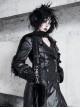 Shadow Of Snake Eyes Series Fall Winter Black Gothic Punk Cool Brooch Cracked Leather Suit Lambswool Thick Coat