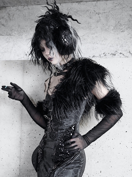 Shadow Of Snake Eyes Series Black Gothic Punk Lush Black Long Environmentally Friendly Fur Collar Scarf