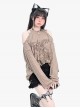 Lonely Rose Series Sexy Off Shoulder Wasteland Style Sweet Cool Rose Print Kawaii Fashion Brown Long Sleeves Top