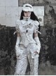 Madhouse Series Subculture White Gothic Punk Suede Ripped Asymmetric Fishbone Corset Waistband