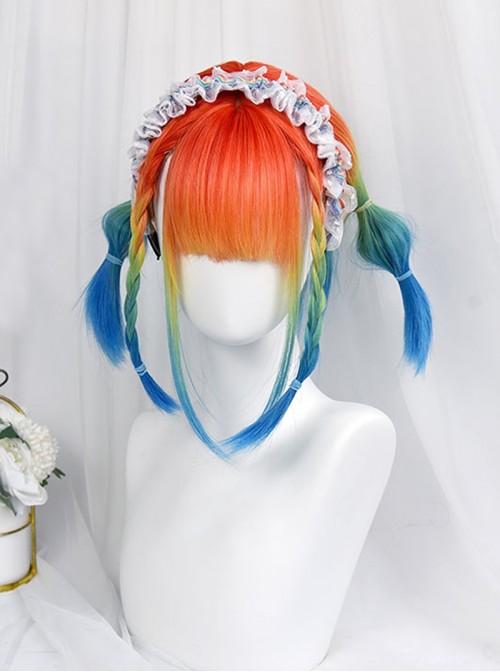 Rainbow Series Y2K Cosplay Vibrant Punk Lolita Gradient Full Dye Cloud Gem Short Straight Wig