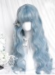 Blue Ribbon Series Dreamy Ice Blue Straight Bangs Sweet Lolita Doll Like Long Curly Princess Wool Roll Wig