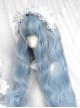 Blue Ribbon Series Dreamy Ice Blue Straight Bangs Sweet Lolita Doll Like Long Curly Princess Wool Roll Wig