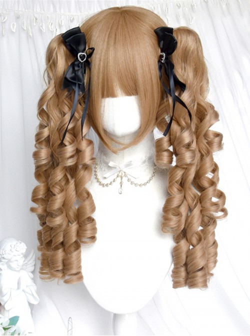 Thousand Layer Pie series Classic Lolita Vintage Linen Golden Roman Curls Large Twin Ponytail Wig