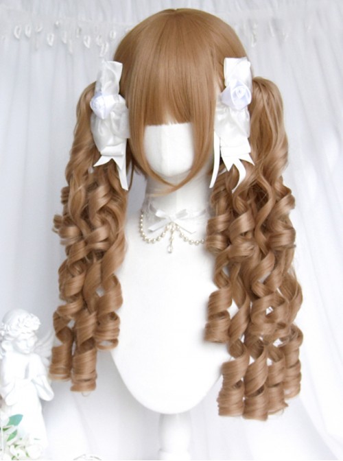 Thousand Layer Pie series Classic Lolita Vintage Linen Golden Roman Curls Large Twin Ponytail Wig
