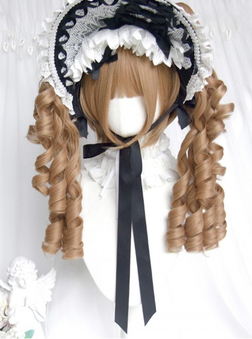 Thousand Layer Pie series Classic Lolita Vintage Linen Golden Roman Curls Large Twin Ponytail Wig