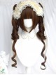 Oil Painting Style Sweet Lolita Retro Dark Brown Cute Girl Roman Curls Twin Ponytail Wig