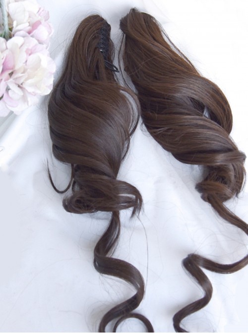 Oil Painting Style Sweet Lolita Retro Dark Brown Cute Girl Roman Curls Twin Ponytail Wig