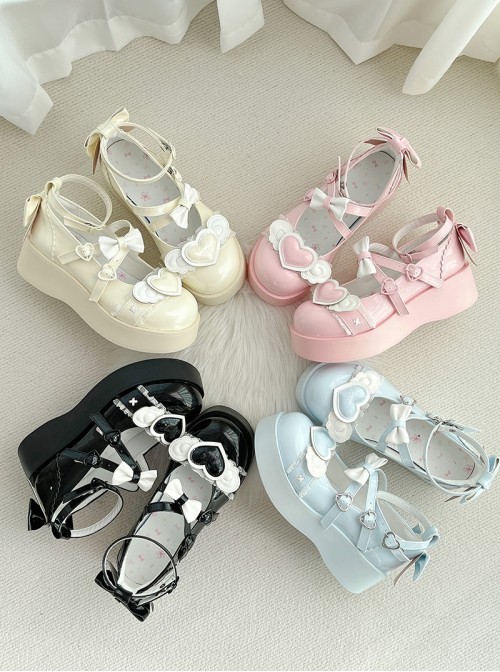 Sweet Cupid Series Sweet Lolita Chunky Platform Round Toe Kawaii Angel Wings Heart Mary Jane Shoes