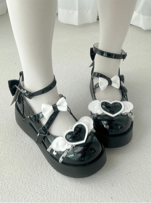 Sweet Cupid Series Sweet Lolita Chunky Platform Round Toe Kawaii Angel Wings Heart Mary Jane Shoes