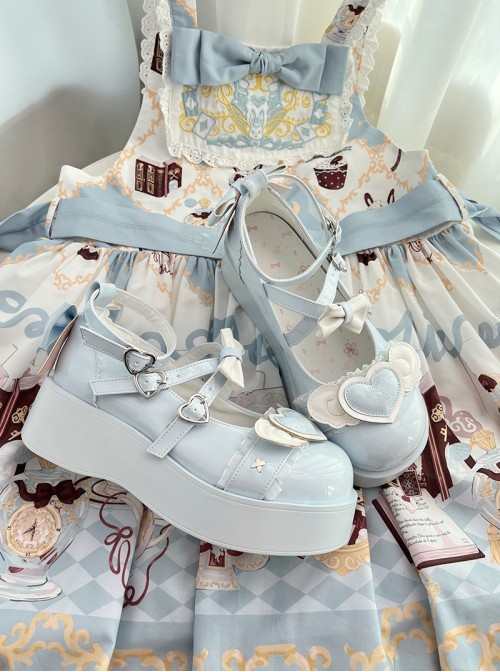 Sweet Cupid Series Sweet Lolita Chunky Platform Round Toe Kawaii Angel Wings Heart Mary Jane Shoes