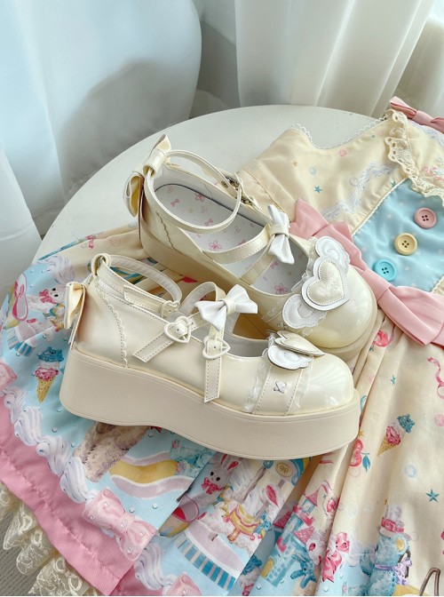 Sweet Cupid Series Sweet Lolita Chunky Platform Round Toe Kawaii Angel Wings Heart Mary Jane Shoes