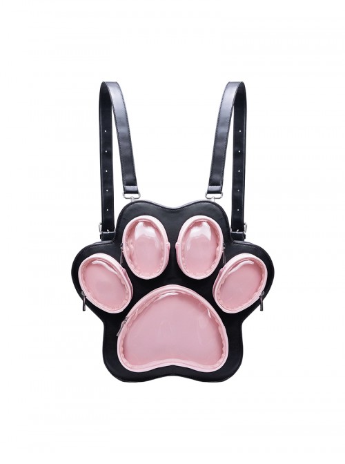 Cute Cat Paw Shape Transparent Front Layer Large Capacity Daily Versatile Kawaii Fashion Backpack