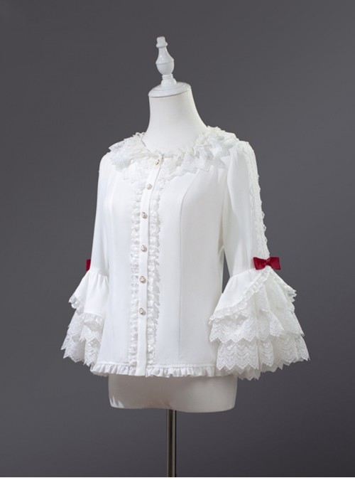 Berry Futa Tata Series Sweet Lolita White Princess Exquisite Ruffle Bell Sleeves Gorgeous Blouse