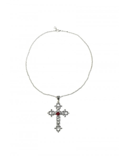 Handmade Gothic Lolita Punk Cosplay Silver Cross Pendant Necklace Clavicle Chain