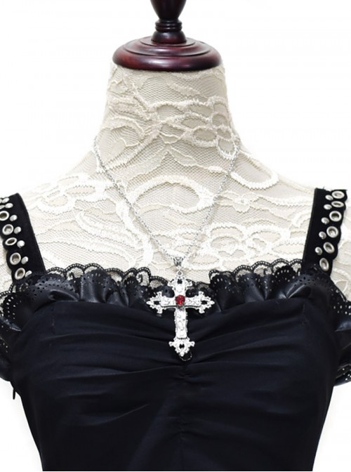 Handmade Gothic Lolita Punk Cosplay Silver Cross Pendant Necklace Clavicle Chain
