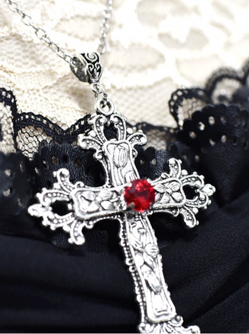Handmade Gothic Lolita Punk Cosplay Silver Cross Pendant Necklace Clavicle Chain