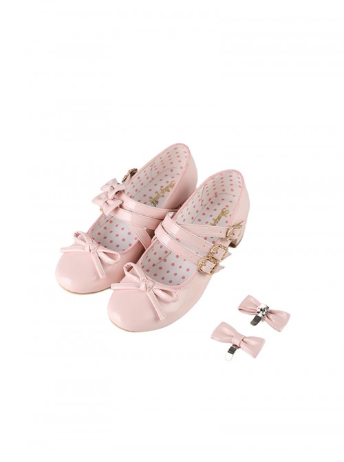 Elena Series Classic Lolita French Chic Detachable Bow Elegant Refined Medium Heel Mary Jane Shoes