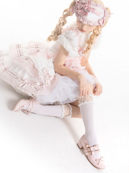 Elena Series Classic Lolita French Chic Detachable Bow Elegant Refined Medium Heel Mary Jane Shoes
