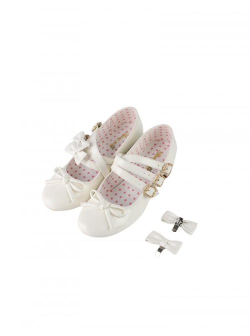 Elena Series Classic Lolita French Chic Detachable Bow Elegant Refined Medium Heel Mary Jane Shoes