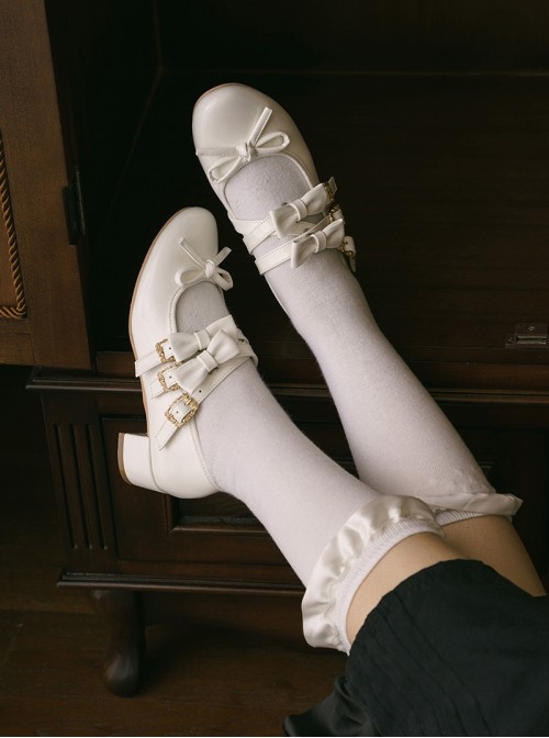 Elena Series Classic Lolita French Chic Detachable Bow Elegant Refined Medium Heel Mary Jane Shoes