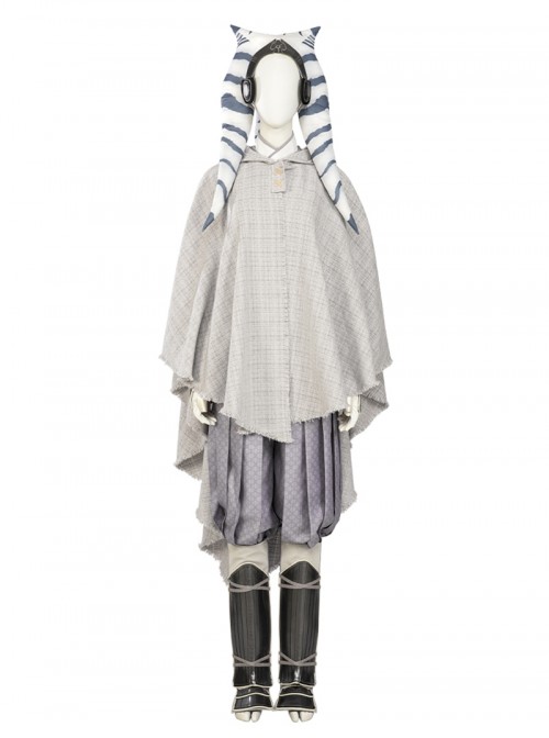 Star Wars Ahsoka Halloween Cosplay Tano White Battle Suit Costume Gray Cloak