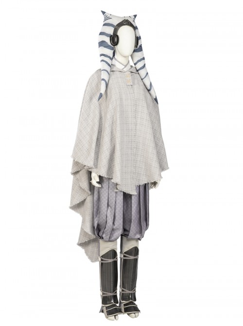 Star Wars Ahsoka Halloween Cosplay Tano White Battle Suit Costume Gray Cloak