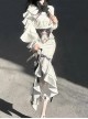 Ring Star Gate Series Ornate Gothic Lolita Royal White Elegant Ruffle Bow Tie Long Sleeve Blouse
