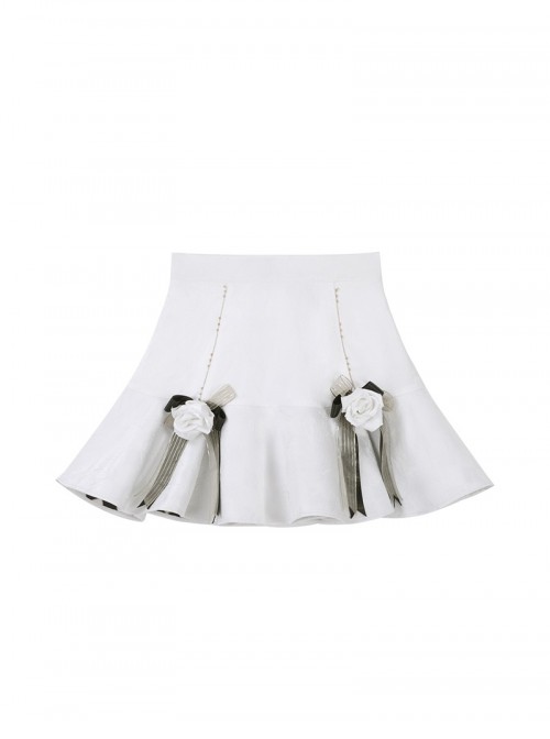 Ring Star Gate Series Elegant Gothic Lolita White Delicate Jacquard Sweet Floral Bowknot Short Skirt