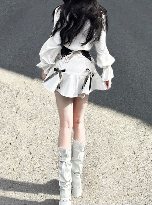 Ring Star Gate Series Elegant Gothic Lolita White Delicate Jacquard Sweet Floral Bowknot Short Skirt