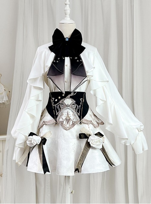 Ring Star Gate Series Elegant Gothic Lolita White Delicate Jacquard Sweet Floral Bowknot Short Skirt