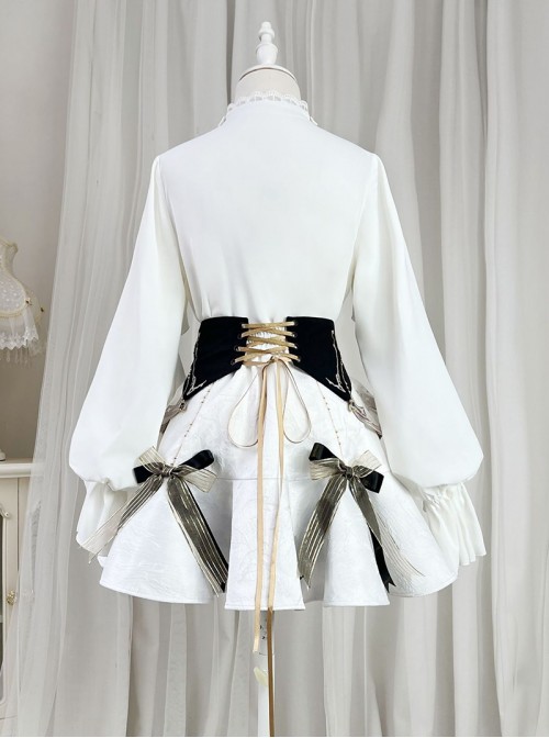 Ring Star Gate Series Elegant Gothic Lolita White Delicate Jacquard Sweet Floral Bowknot Short Skirt