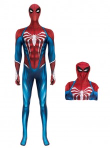 Game Marvel Spider-Man 2 Halloween Cosplay Peter Parker Battle Suit Costume Blue Red Bodysuit Set