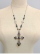 Versatile Gothic Lolita Exquisite Alloy Rhinestone Cross Beaded Stainless Steel Sweater Necklace