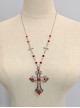 Versatile Gothic Lolita Exquisite Alloy Rhinestone Cross Beaded Stainless Steel Sweater Necklace