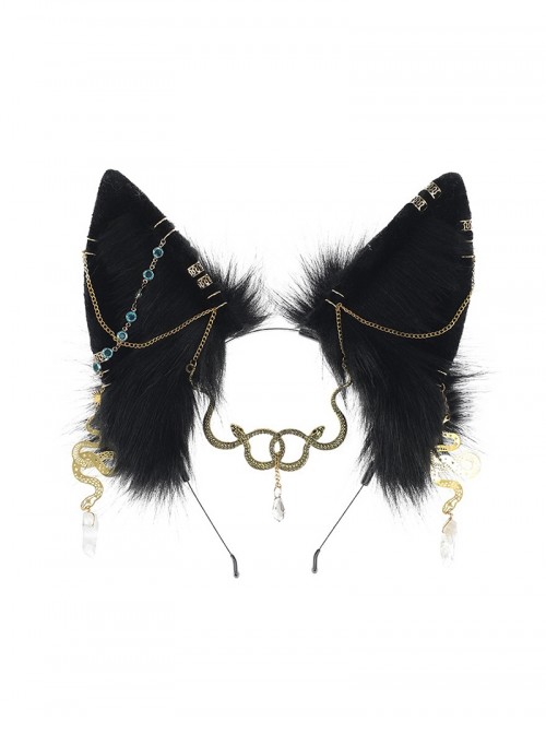 Illusion Snake Series Punk Lolita Dark Gothic Cosplay Prop Exotic Realistic Black Wolf Ears Hair Hoop Headband