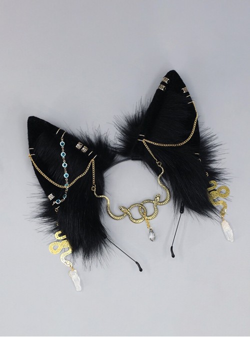 Illusion Snake Series Punk Lolita Dark Gothic Cosplay Prop Exotic Realistic Black Wolf Ears Hair Hoop Headband